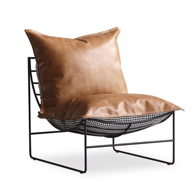 Modern leather lounge chair, brown with iron framing